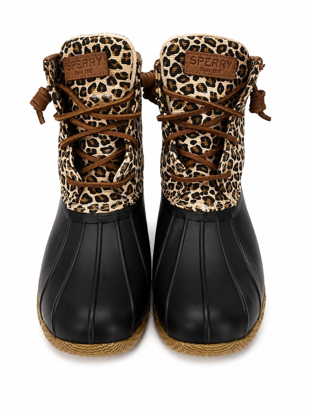 Sperry Leopard-Print & Black Women's Duck Boots with Brown Accents